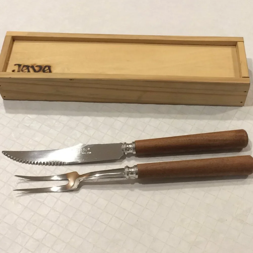 Carving Knife and Fork in Wood Box Set. Great for the grill and BBQ